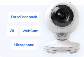 Picture showing webcam, microphone, and force feedback features.